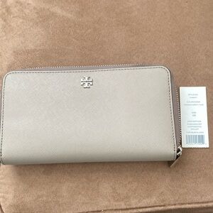 Tory Burch Tan Leather Wallet with Zip-Around Closure